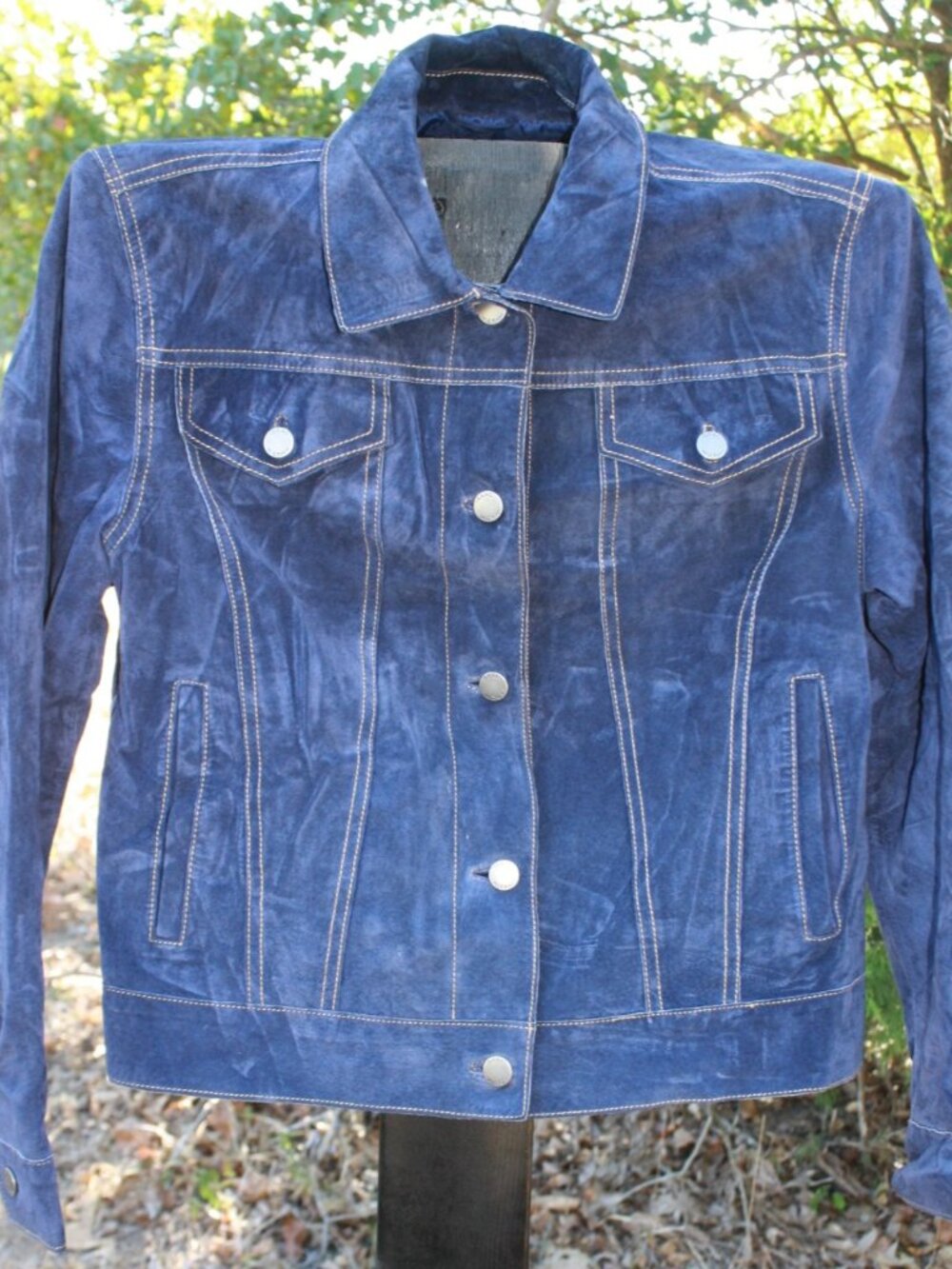 Isaac Mizrahi for Target Navy Blue Suede Trucker Jacket, Size Large